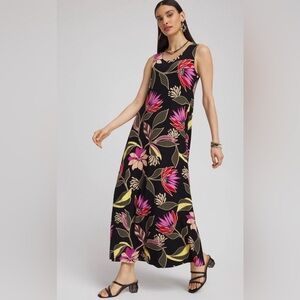 Chicos Florals Black Midi Dress Size Medium